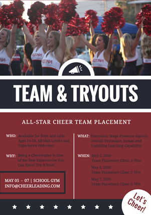 School Cheerleading Team Tryout Flyer Design