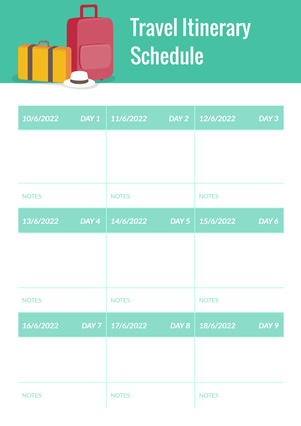 Travel Itinerary Schedule Schedule Design