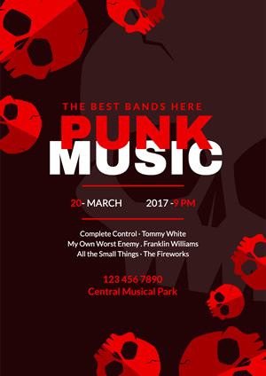 Red Skull Punk Music Poster Poster Design