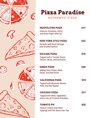 Menu De Pizzas design