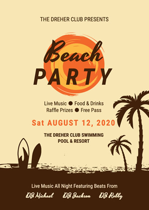 Sun and Coconut Tree Summer Beach Party Poster Poster Design
