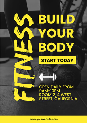 Black and Yellow Fitness Center Poster Design