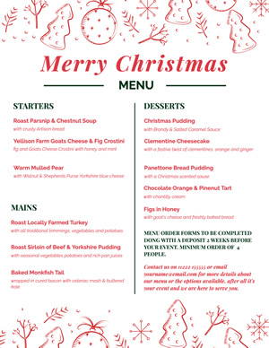 Desserts Christmas Menu Menu Design