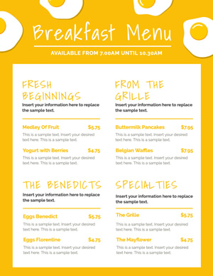 Pancakes Breakfast Menu Menu Design