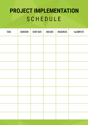 Project Implementation Schedule Schedule Design