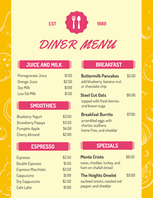 Diner Menu Design