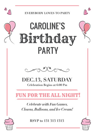 Cupcakes and Balloons Birthday Party Flyer Design