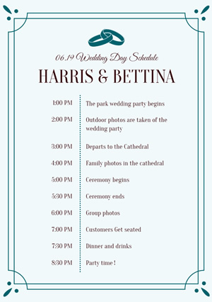 Wedding Day Timeline Schedule Schedule Design