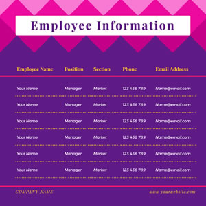 Company Employee Information Table Chart Design