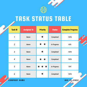 Task Status Table Chart Design