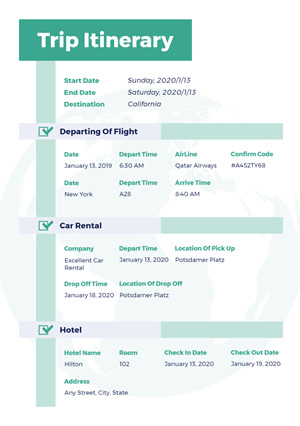 Business Trip Itinerary Schedule Design