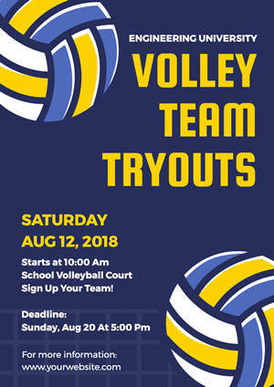 Blue Volleyball Team Tryout Poster Poster Design