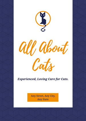 Blue and White Cat Care Service Poster Design