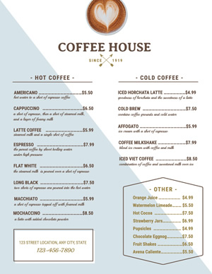 Menu Coffe Shop design