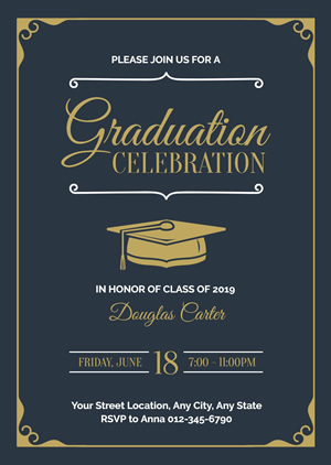 Golden Mortarboard Graduation Invitation Design