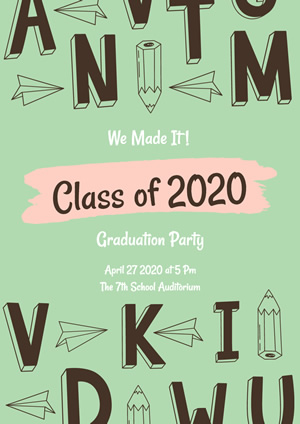 Cute Green Graduation Party Poster Poster Design