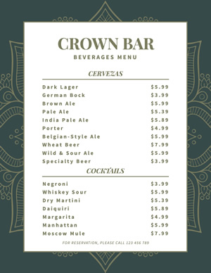 Beverage Menu Design