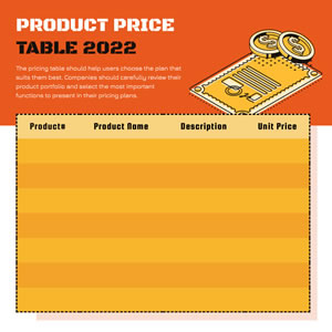 Product Price Table Chart Design