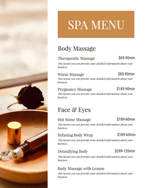 Spa Menu Menu Design