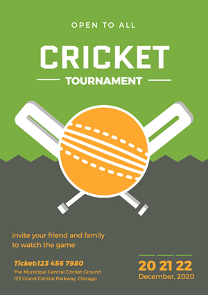 Simple Cricket Bat and Ball Tournament Poster Design