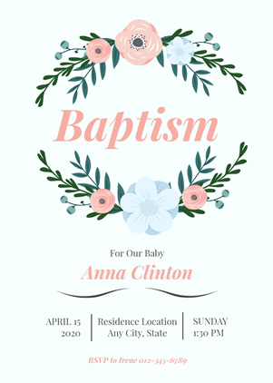 Floral Baptism Invitation Design