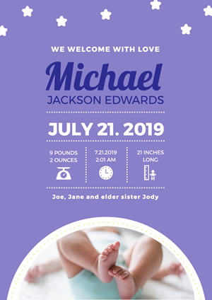 Starry Cute Baby Birth Announcement Poster Design