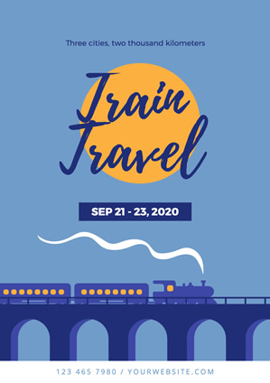 Blue Train Travel Poster Design