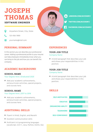 Colorful Software Engineer Resume Resume Design