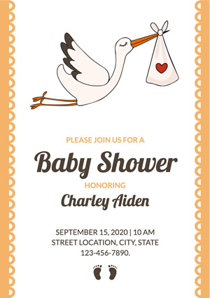 White Crane Holding Bag Baby Shower Poster Poster Design