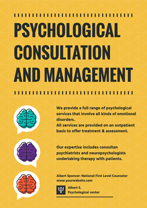 Yellow Psychological Consultation and Management Poster Poster Design