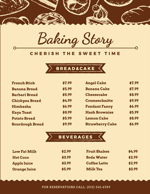 Menu Boulangerie design