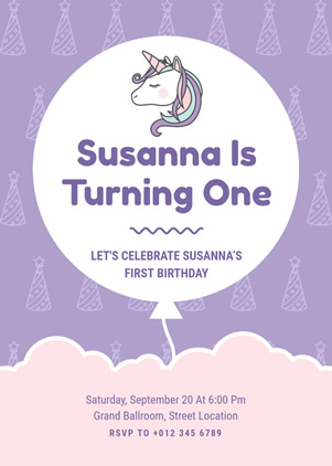 Unicorn 1st Birthday Invitation Design