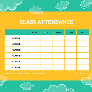 Class Attendance Table Chart Design