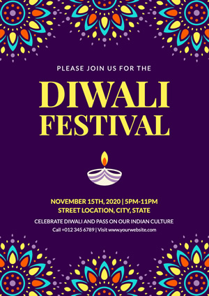 Colorful Decoration and Lamp Diwali  Poster Design