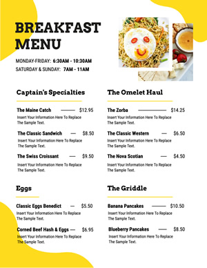 Eggs Breakfast Menu Design