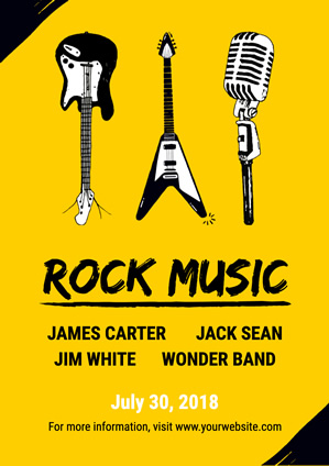 Yellow Guitar and Microphone Rock Music Poster Design