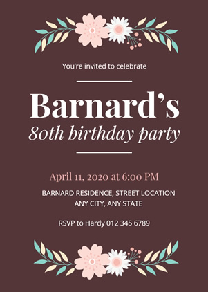 Floral 80th Birthday Invitation Design