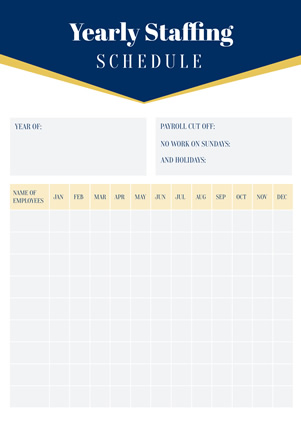 Yearly Staff Schedule Schedule Design