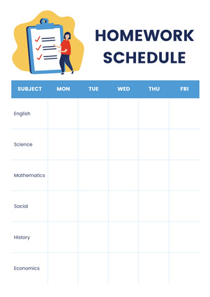 Student Homework Schedule Schedule Design