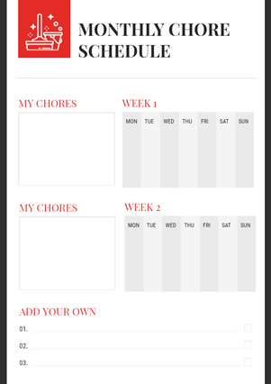 Monthly Chore Schedule Schedule Design