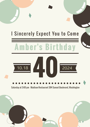 Balloon 40th Birthday Invitation Design