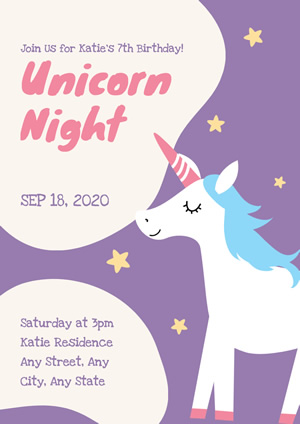 Cute Purple Unicorn Theme Birthday Party Poster Poster Design