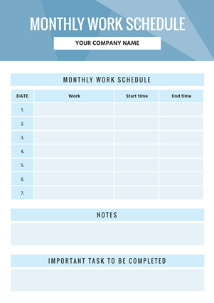 Monthly Work Schedule Schedule Design