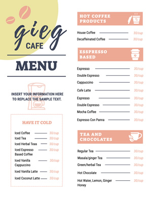 Coffee Cafe Menu Menu Design