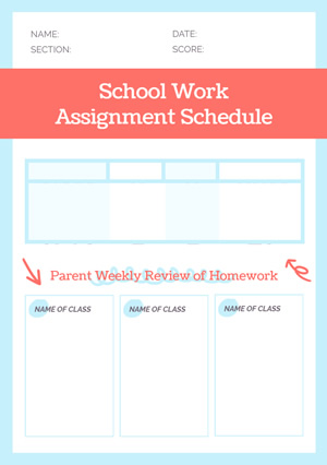 School Work Assignment Schedule Schedule Design