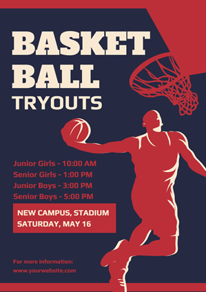 Blue and Red Player Basketball Tryout Poster Design