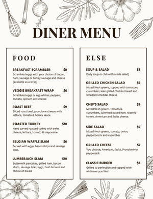 Simple Diner Menu Menu Design