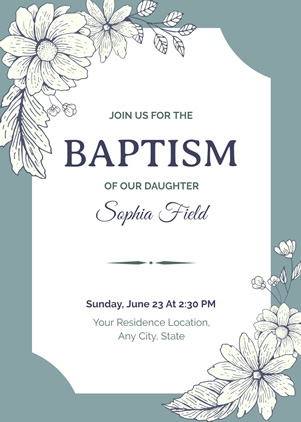 Floral Baptism Invitation Design