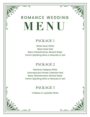 Romance Wedding Menu Menu Design