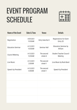 Event Program Schedule Design